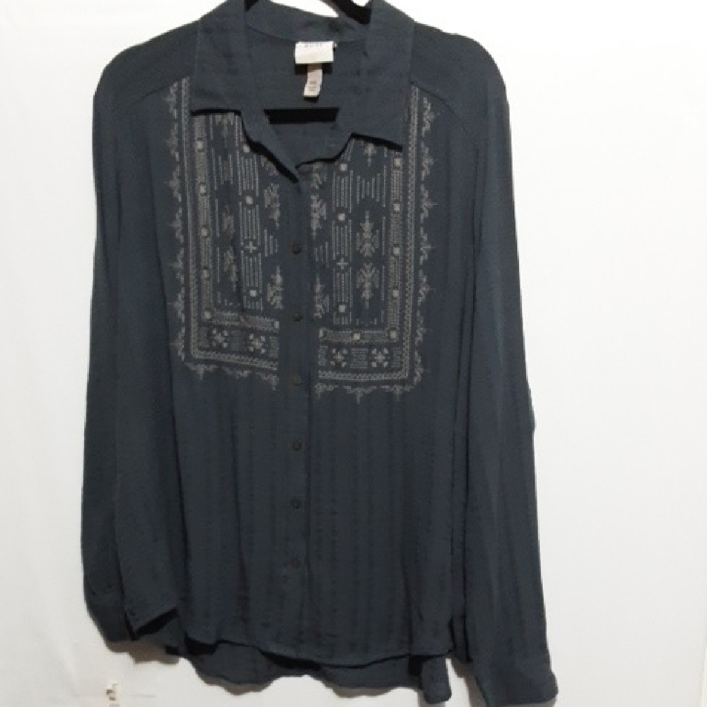 Knox Rose Dark bluish- gray  Button-Front Blouse. Women’s xxl